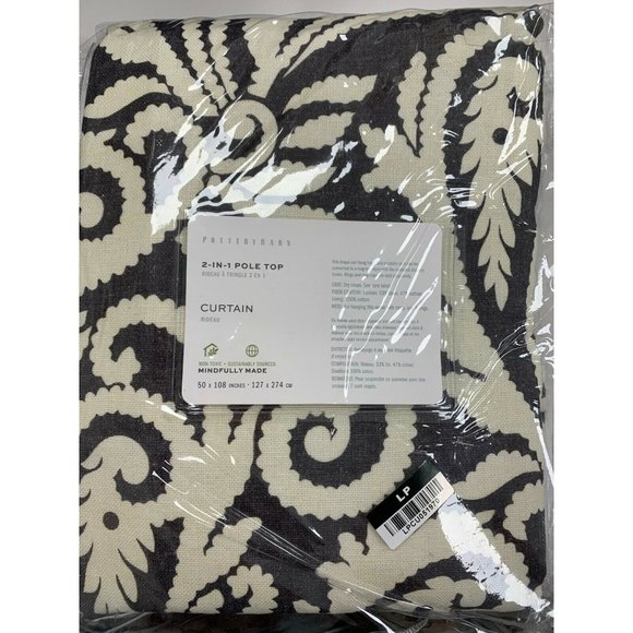 Pottery Barn Other - Pottery Barn Wynnfield Paisley Print Linen/Cotton Curtain 50" x 108" Black/Ivory